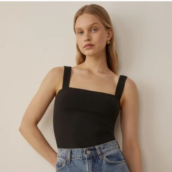 Reformation Canyon Top in Black Size 4 Minimal Preppy Casual Boho Square Neck - Picture 1 of 9